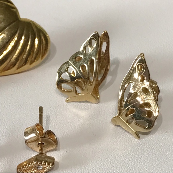 Vintage Cute Gold Stud Earring Lot 5 Puffy Heart Avon Butterfly 3D Rose 80s 90s - Picture 4 of 12